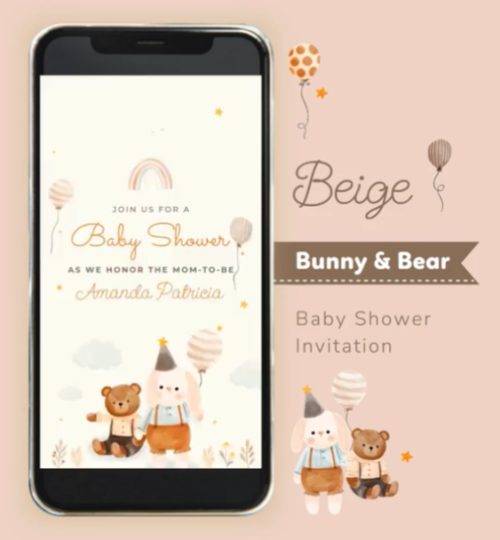 Undangan Baby Shower Bunny & Bear