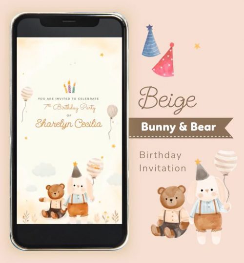 Birthday Bunny & Bear Video Invitation