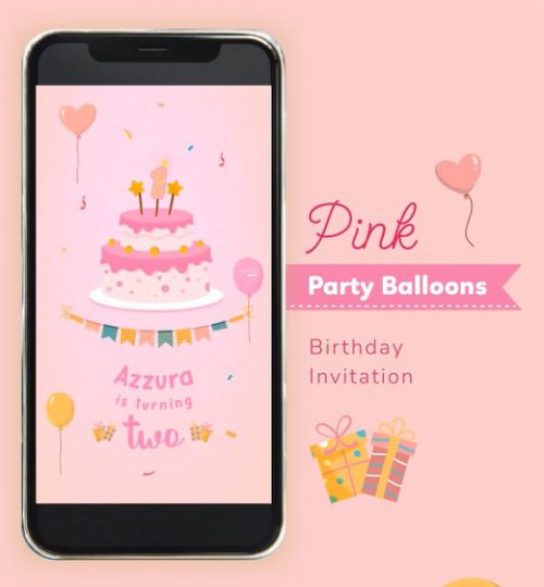 Animated Video Invitation Pink Birthday Theme