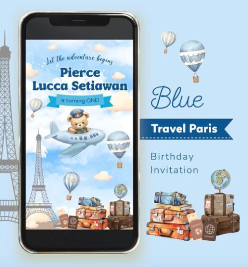 Travel Paris Airplane Bear Birthday