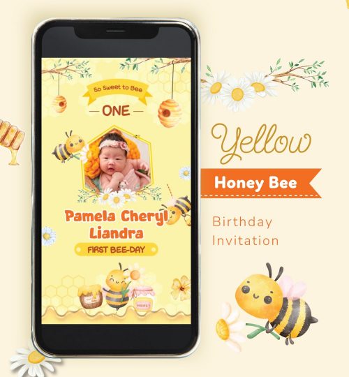 Yellow Honey Bee Birthday Invitation