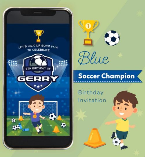 Blue Soccer Birthday Invitation