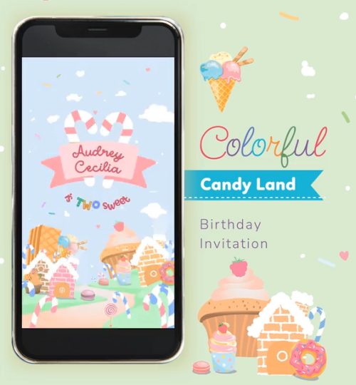 Pastle Candy Land Invitation Birthday Dessert