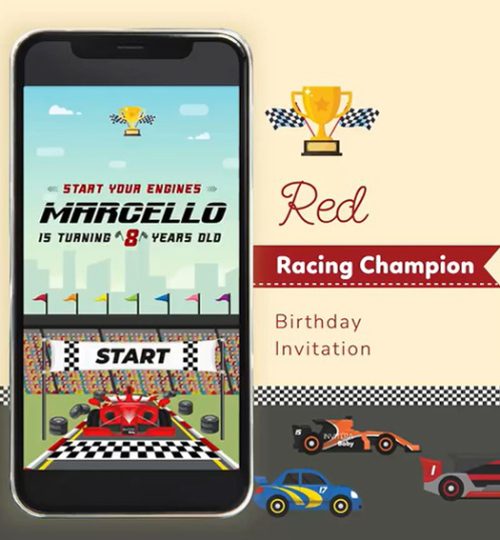 Red Car Racing Champion Birthday Invitation Jakarta