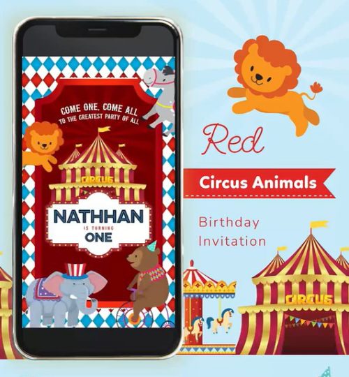 Circus Animal Birthday Invitation Kids