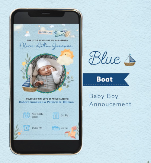 Baby Boy Announcement Blue Sail